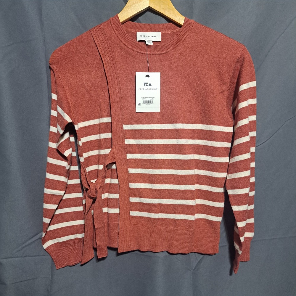 NWT Free Assembly Girls LARGE 10/12 Faux Wrap Pullover Sweater‎ Red Striped
